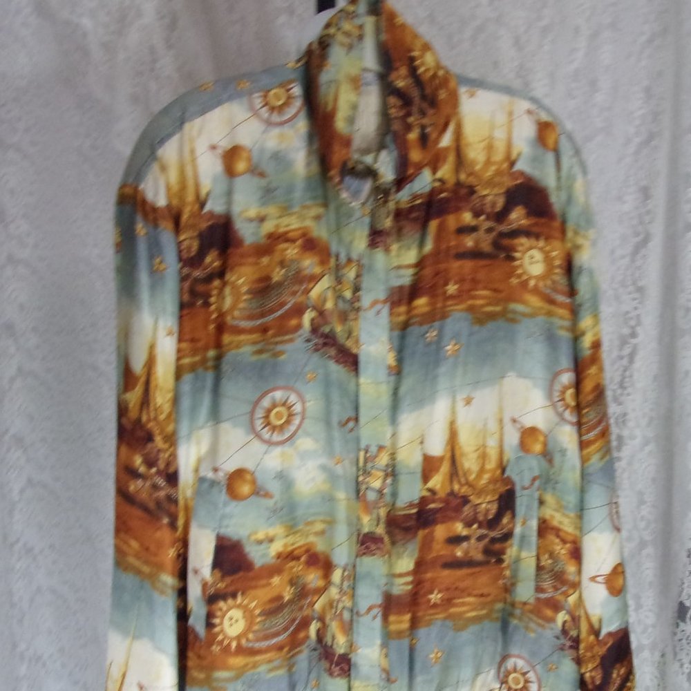 Fuda Silk Zip Front Jacket Blue Gold Size XL  Matching Shoes NWOT